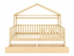 Sale Cama infantil cabina 90x200cm con protección anticaídas - 2 cajones y balda de almacenaje - madera - natural (sin colchón) Color natural claro
