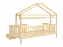 Sale Cama infantil cabina 90x200cm con protección anticaídas - 2 cajones y balda de almacenaje - madera - natural (sin colchón) Color natural claro