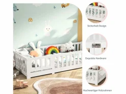 Cama infantil cabina 90x200cm, con somier, cama plana, cama infantil, protección anticaídas, pino macizo, color