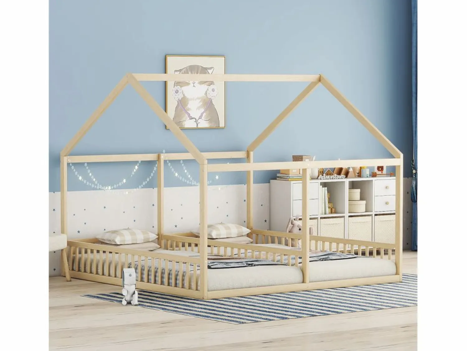 Discount Cama infantil cabina 90x200cm con somier - cama dos en uno - estructura de madera - (sin colchón) Color natural claro