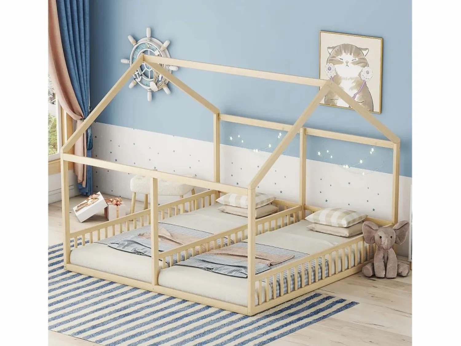 Discount Cama infantil cabina 90x200cm con somier - cama dos en uno - estructura de madera - (sin colchón) Color natural claro
