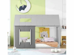 Cama infantil cabina 90x200cm con base, techo y ventana, madera, (sin colchón) Cama Montessori