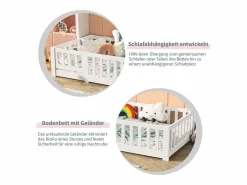 Cama infantil cabina 90x200cm, con somier, cama plana, cama infantil, barrera anticaídas, pino macizo,