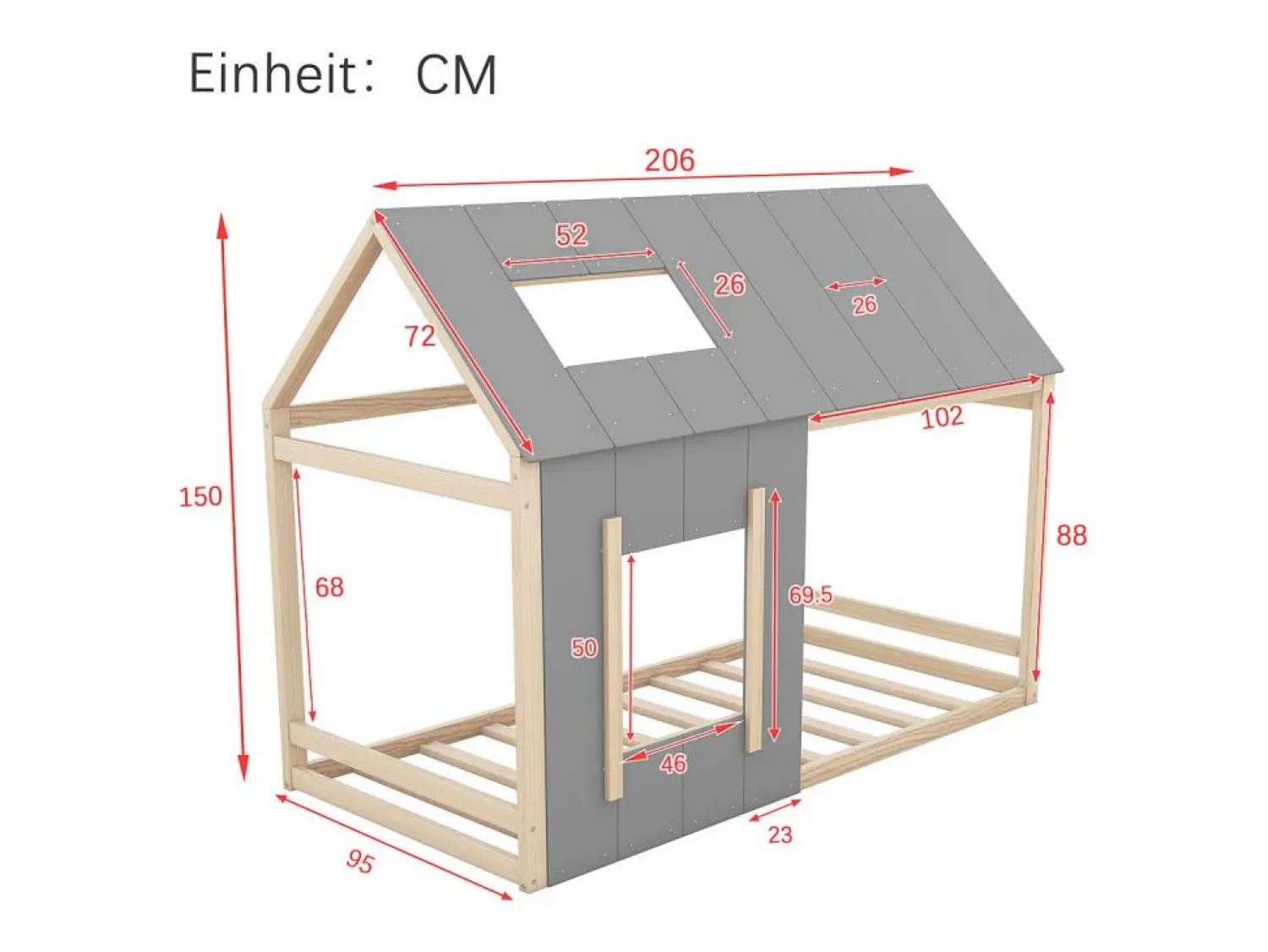 Online Cama infantil cabina 90x200cm con base - techo y ventana - madera - natural claro (sin colchón) Cama Montessori