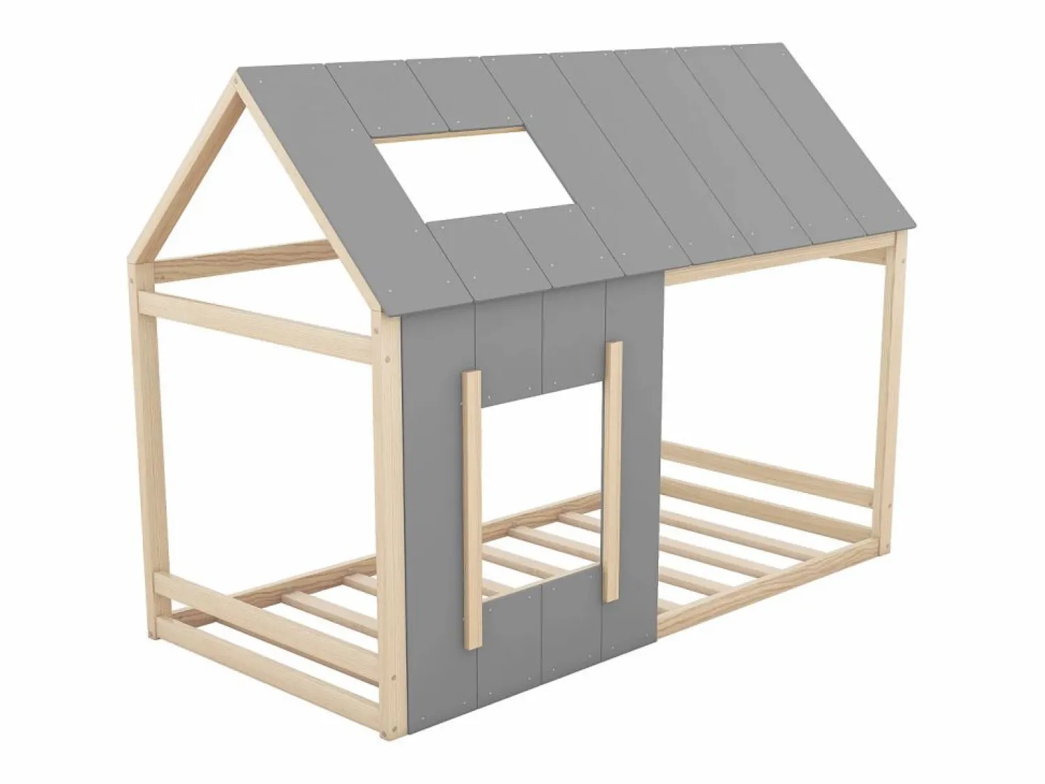 Online Cama infantil cabina 90x200cm con base - techo y ventana - madera - natural claro (sin colchón) Cama Montessori