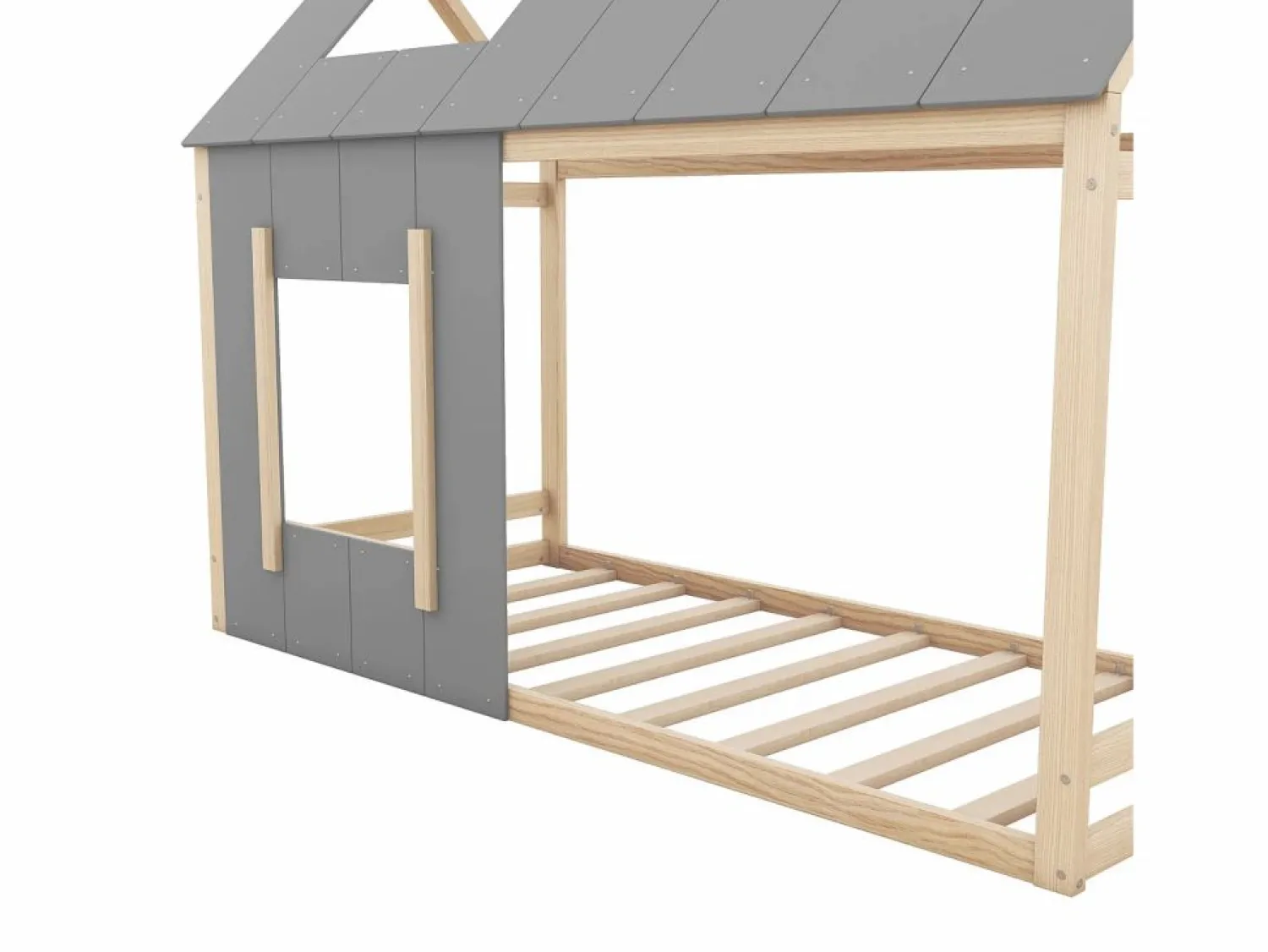 Online Cama infantil cabina 90x200cm con base - techo y ventana - madera - natural claro (sin colchón) Cama Montessori