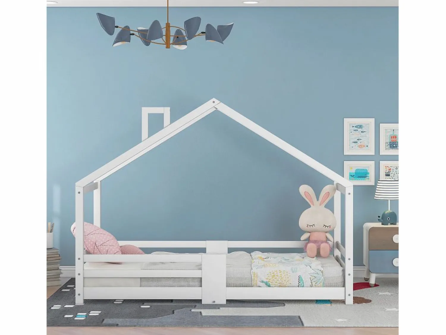 Hauss Spole Cama infantil casita 90x200 cm con chimenea - Somier robusto de pino - (sin colchón)