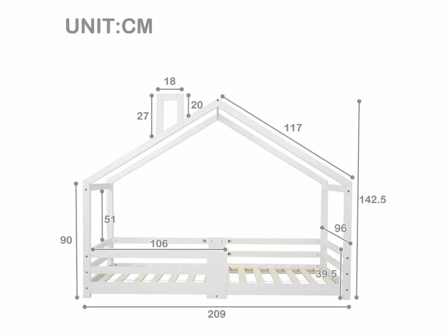 Hauss Spole Cama infantil casita 90x200 cm con chimenea - Somier robusto de pino - (sin colchón)