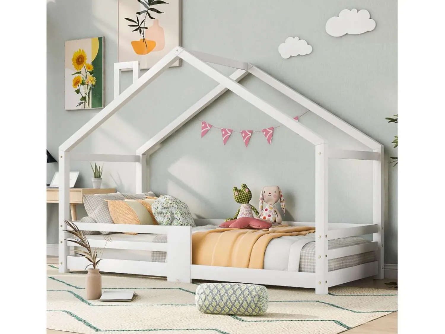 Hauss Spole Cama infantil casita 90x200 cm con chimenea - Somier robusto de pino - (sin colchón)