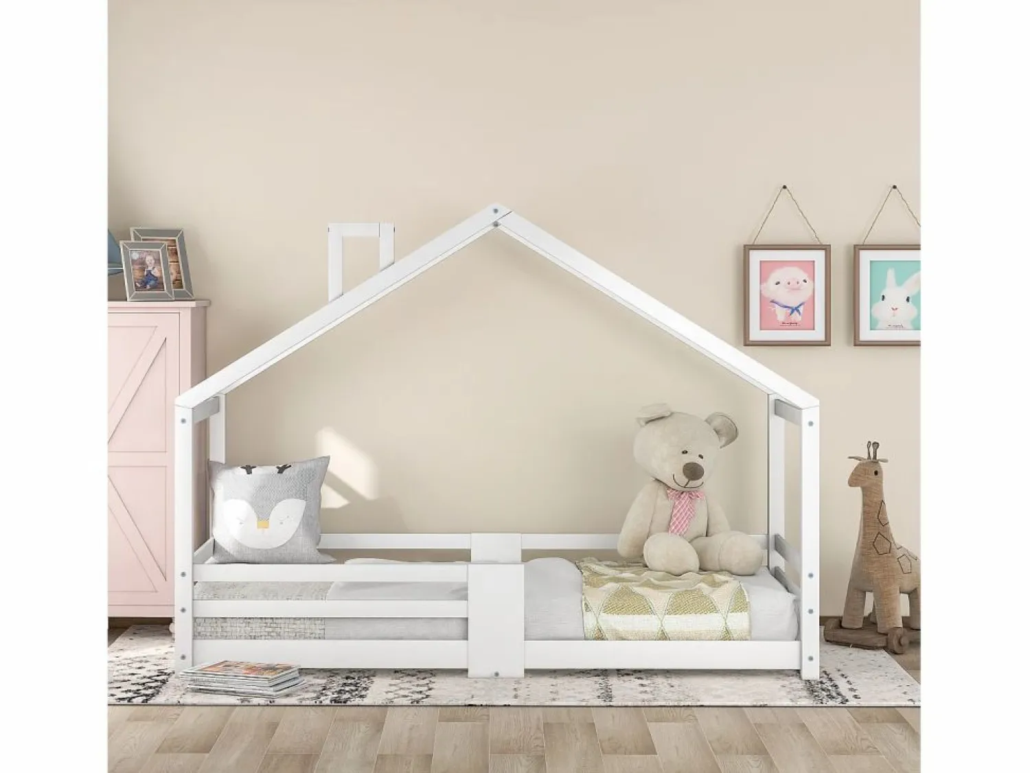 Hauss Spole Cama infantil casita 90x200 cm con chimenea - Somier robusto de pino - (sin colchón)