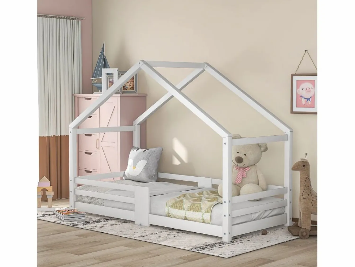 Hauss Spole Cama infantil casita 90x200 cm con chimenea - Somier robusto de pino - (sin colchón)