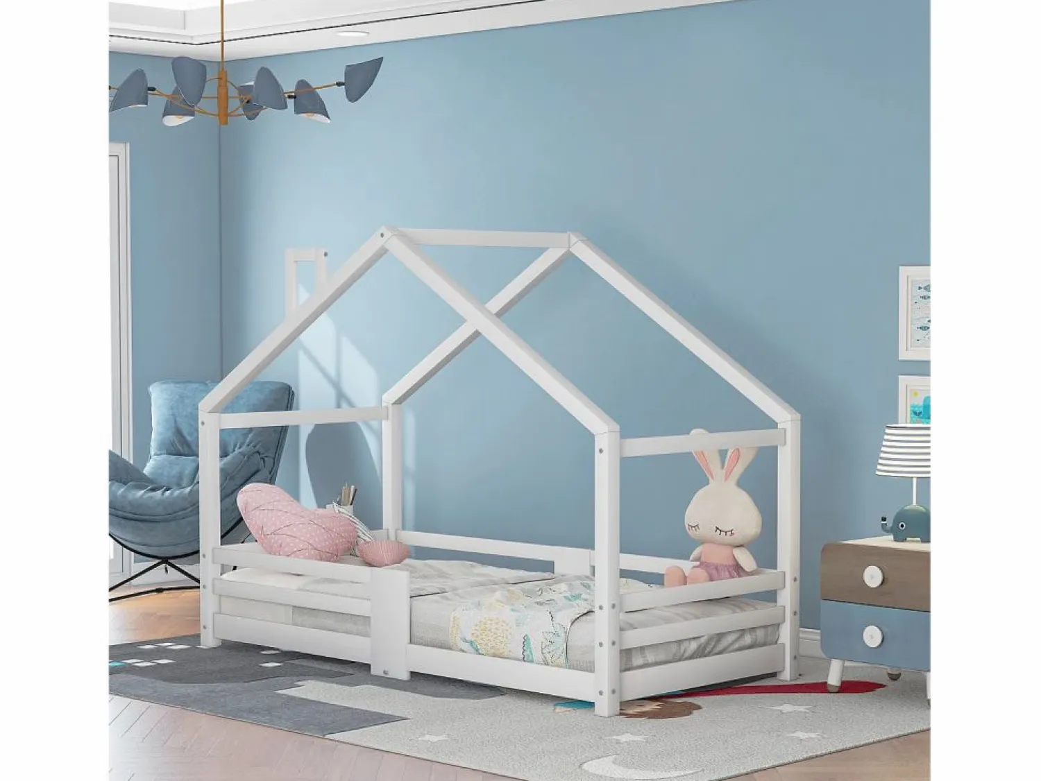 Hauss Spole Cama infantil casita 90x200 cm con chimenea - Somier robusto de pino - (sin colchón)