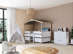 Vente-unique Cama infantil con cajones 90 x 190 cm. Estructura de madera de tilo blanco y roble SAROSI
