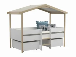 Vente-unique Cama infantil con cajones 90 x 190 cm madera de tilo blanco y roble con colchón SAROSI