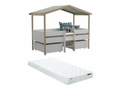 Vente-unique Cama infantil con cajones 90 x 190 cm madera de tilo blanco y roble con colchón SAROSI