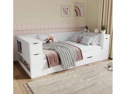 New Merax Cama infantil con canapé - 90 x 200 cm - sofá-cama con 3 cajones - con mesitas de noche - MDF - Blanco