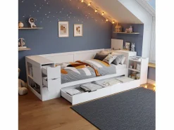 New Merax Cama infantil con canapé - 90 x 200 cm - sofá-cama con 3 cajones - con mesitas de noche - MDF - Blanco