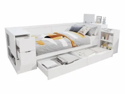 New Merax Cama infantil con canapé - 90 x 200 cm - sofá-cama con 3 cajones - con mesitas de noche - MDF - Blanco