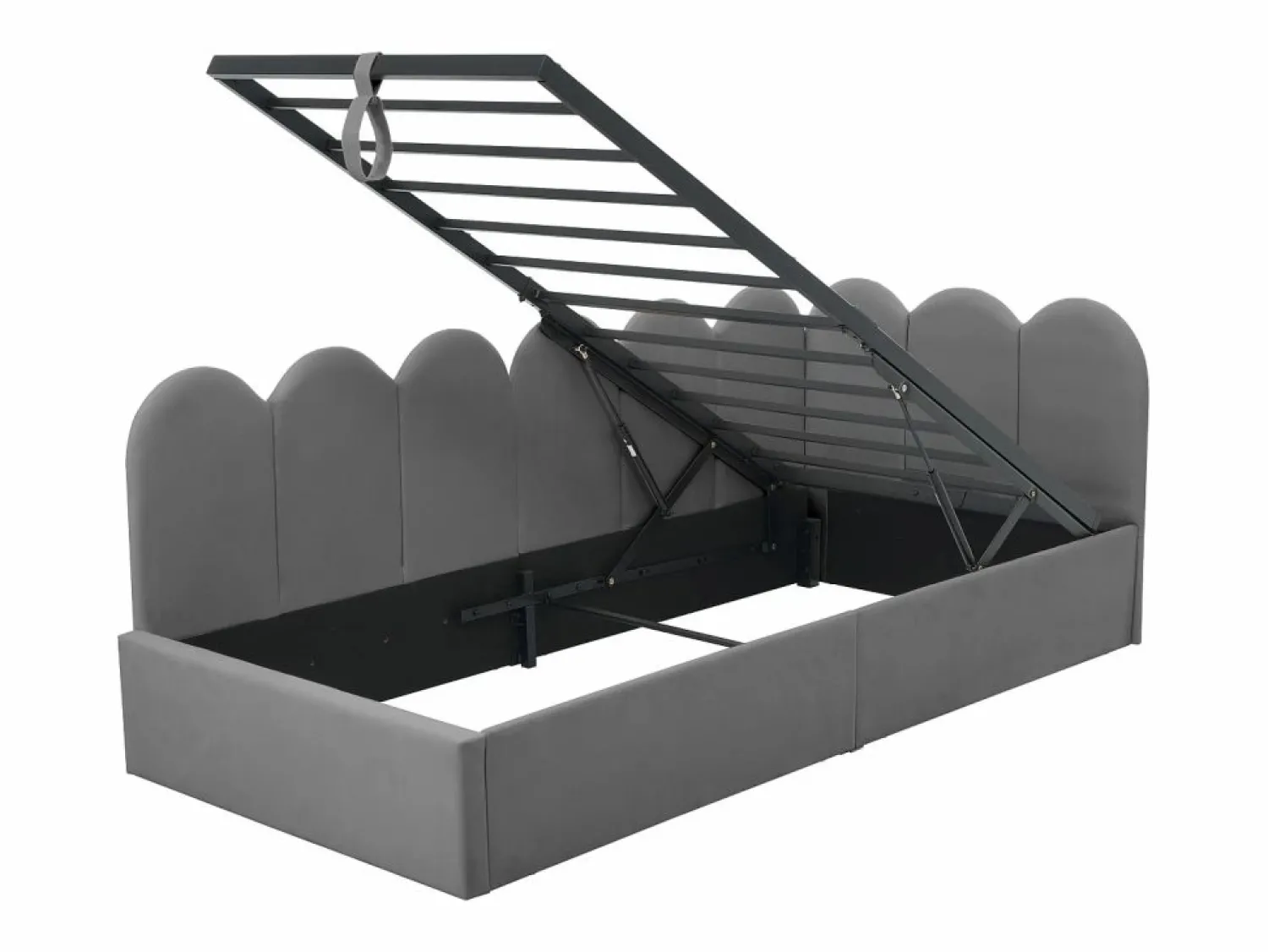 New Cama infantil con canapé de 90x190cm con somier de láminas - cabecero tapizado - estructura de metal - terciopelo (sin colchón) Cama Con Canapé|Cama Con Almacenaje