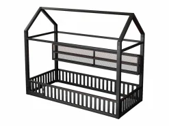 Best Cama infantil con plataforma en forma de casa - 90 x 200 cm - con barandilla + LED + almacenaje - metal - Cama Montessori