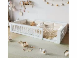 Merax Cama infantil con plataforma - 90 x 200 cm - con barandilla - con somier de láminas - madera + MDF -