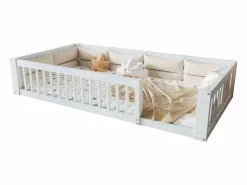 Merax Cama infantil con plataforma - 90 x 200 cm - con barandilla - con somier de láminas - madera + MDF -
