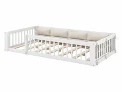 Merax Cama infantil con plataforma - 90 x 200 cm - con barandilla - con somier de láminas - madera + MDF -