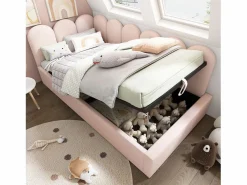Best Cama infantil con somier de láminas 90x190 cm - Cama juvenil con estructura metálica - Terciopelo (sin colchón) Rosa
