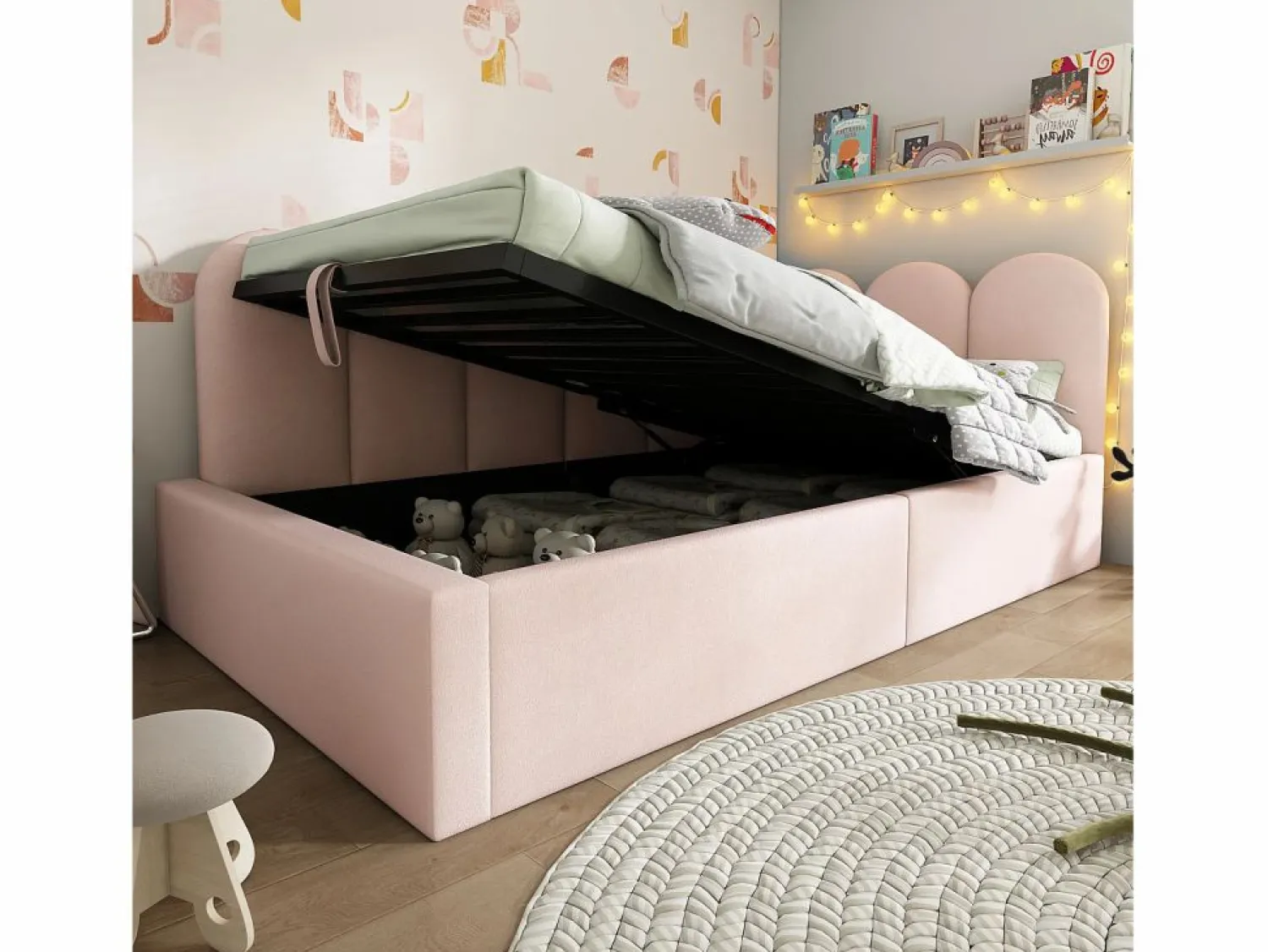 Best Cama infantil con somier de láminas 90x190 cm - Cama juvenil con estructura metálica - Terciopelo (sin colchón) Rosa
