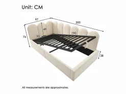 New Cama infantil con somier de láminas de 90x190 cm - Cama juvenil con estructura metálica - Terciopelo (sin colchón) Beige