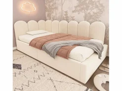 New Cama infantil con somier de láminas de 90x190 cm - Cama juvenil con estructura metálica - Terciopelo (sin colchón) Beige