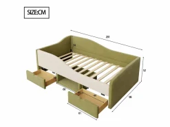 New Cama infantil de 90 x 190 cm con 2 cajones y somier de láminas de madera, de terciopelo oscuro (no incluye colchón). Verde