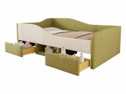 New Cama infantil de 90 x 190 cm con 2 cajones y somier de láminas de madera, de terciopelo oscuro (no incluye colchón). Verde