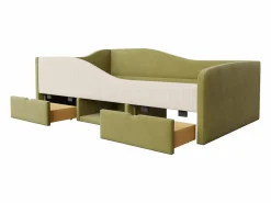 New Cama infantil de 90 x 190 cm con 2 cajones y somier de láminas de madera, de terciopelo oscuro (no incluye colchón). Verde