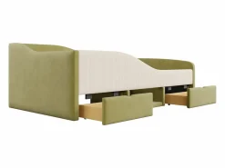 New Cama infantil de 90 x 190 cm con 2 cajones y somier de láminas de madera, de terciopelo oscuro (no incluye colchón). Verde