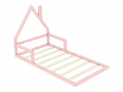 New Merax Cama infantil de 90 x 200 cm, cuna con forma de casa, pino macizo, estilo sencillo, Rosa