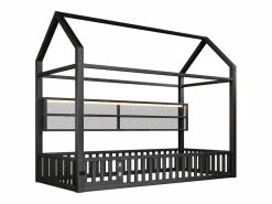 Discount Cama infantil de metal 90x200 cm - Motivo de casa - con barrera de seguridad - con luces LED - ​ (Colchón no incluido) Cama Montessori