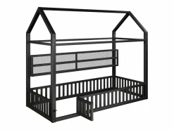 Discount Cama infantil de metal 90x200 cm - Motivo de casa - con barrera de seguridad - con luces LED - ​ (Colchón no incluido) Cama Montessori
