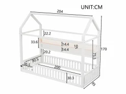 ModernLuxe Cama infantil de metal 90x200 cm - Motivo de casa - con barrera de seguridad - con luces LED - ​ (Colchón no incluido)