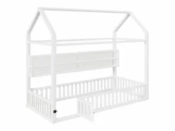 ModernLuxe Cama infantil de metal 90x200 cm - Motivo de casa - con barrera de seguridad - con luces LED - ​ (Colchón no incluido)