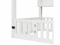 ModernLuxe Cama infantil de metal 90x200 cm - Motivo de casa - con barrera de seguridad - con luces LED - ​ (Colchón no incluido)