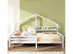 Cama infantil de 90x200 cm con somier de láminas, protección anticaídas y estantería, madera, color (sin colchón)