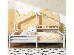 Cama infantil de 90x200 cm con somier de láminas, protección anticaídas y estantería, madera, color (sin colchón)