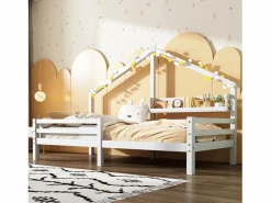 Cama infantil de 90x200 cm con somier de láminas, protección anticaídas y estantería, madera, color (sin colchón)