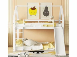 Online Cama infantil doble cabina 140x200cm - litera con tobogán y escalera, protección anticaídas dormitorio infantil - Cama Montessori