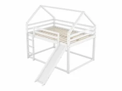 Online Cama infantil doble cabina 140x200cm - litera con tobogán y escalera, protección anticaídas dormitorio infantil - Cama Montessori
