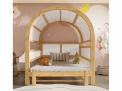 Hot Merax Cama infantil extensible con techo arqueado - 140 x 200 cm - pequeña estantería lateral - pino y MDF - y natural Blanco