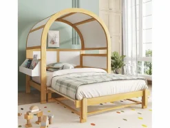 Hot Merax Cama infantil extensible con techo arqueado - 140 x 200 cm - pequeña estantería lateral - pino y MDF - y natural Blanco
