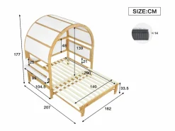 Hot Merax Cama infantil extensible con techo arqueado - 140 x 200 cm - pequeña estantería lateral - pino y MDF - y natural Blanco