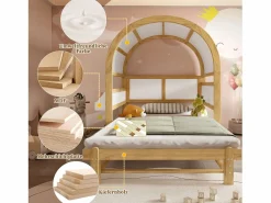 Hot Merax Cama infantil extensible con techo arqueado - 140 x 200 cm - pequeña estantería lateral - pino y MDF - y natural Blanco